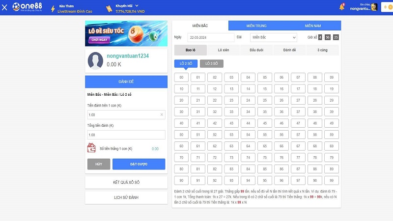 Chi tiết các kèo cược của lô đề 3 miền One88